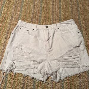 Boohoo Blue White Distressed Denim Shorts Size 10